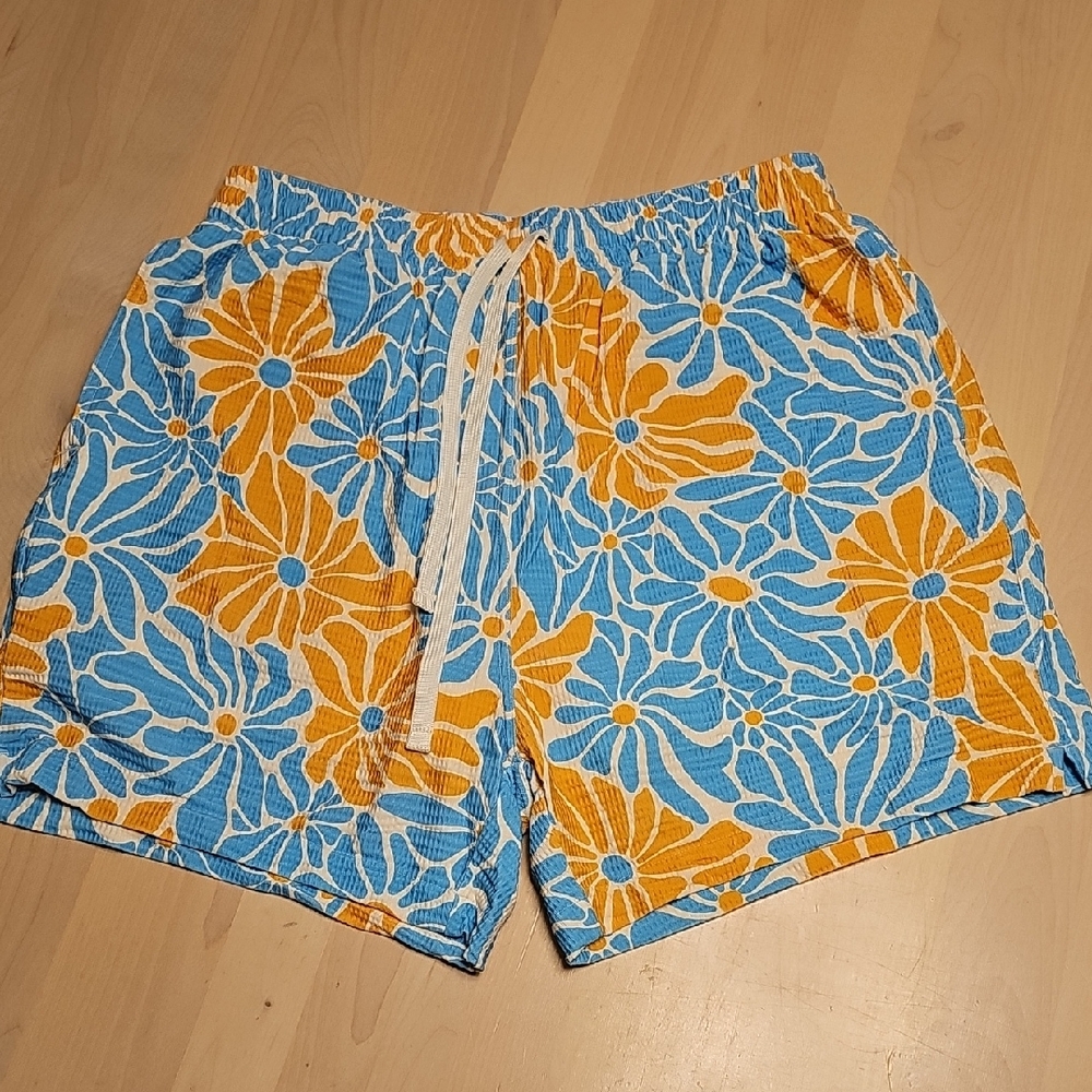 Floral Blue and Orange Swim Shorts